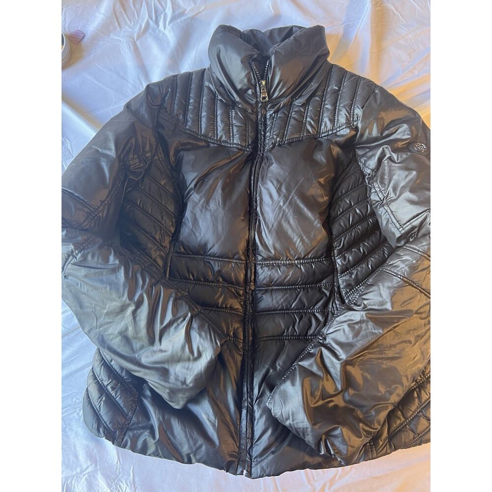 GUESS Black Puffer Jacket Women’s Large Quilted Zip Coat
